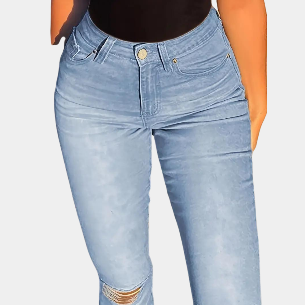 Primavera - Pantalon taille haute tendance pour femmes avec déchirures élégantes