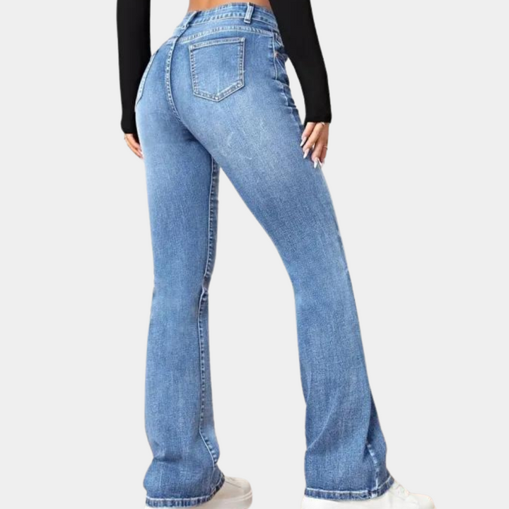 Delphine - Pantalon tendance à taille haute pour femme avec une coupe évasée élégante