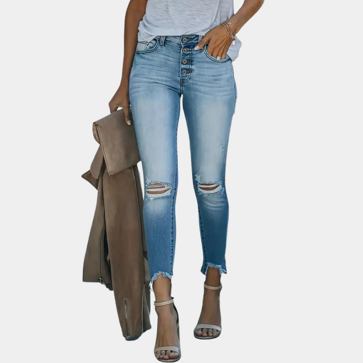 Abolins - Jean tendance pour femmes avec boutons et détails déchirés