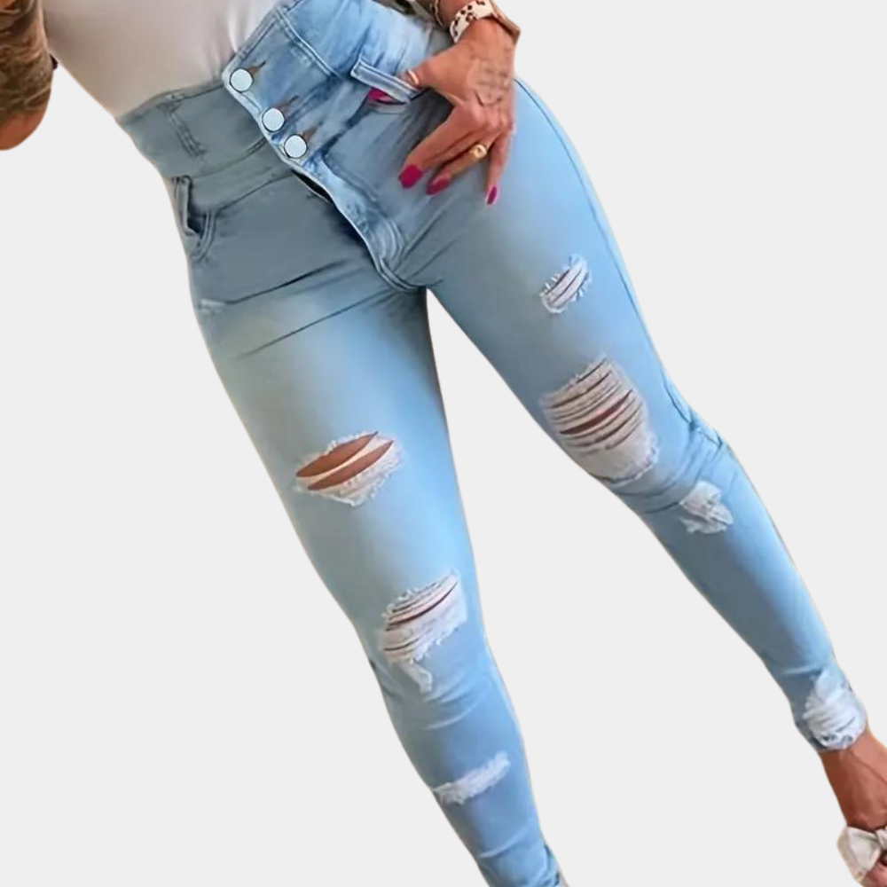 Elizabete - Jean taille haute pour femme avec déchirures tendance