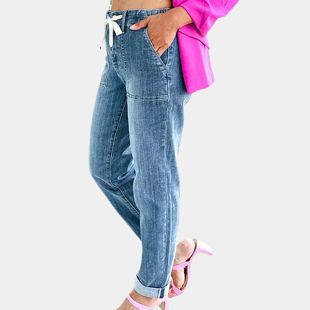 Pantalon de femme avec taille haute élégante et cordon de serrage ajustable
