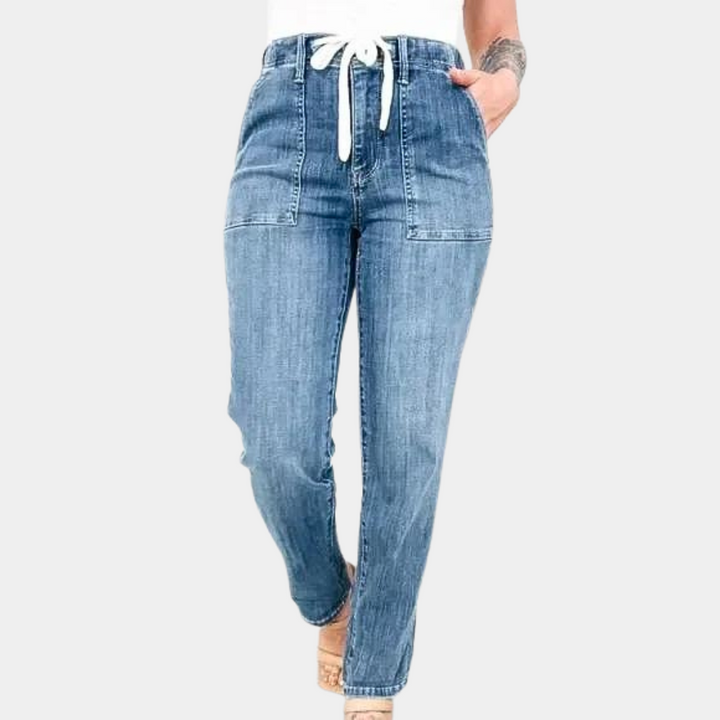 Pantalon de femme avec taille haute élégante et cordon de serrage ajustable