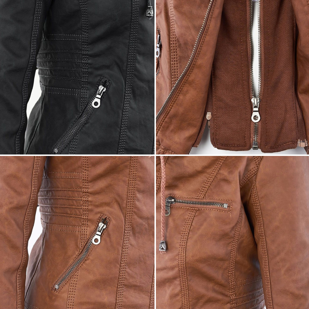 Narguize™ - Veste en Cuir avec Capuche Élégante