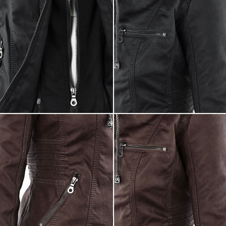 Narguize™ - Veste en Cuir avec Capuche Élégante