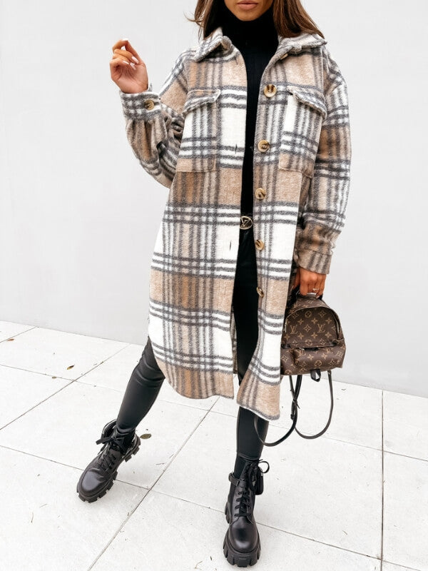 Ella - Manteau long à carreaux stylisé pour femme