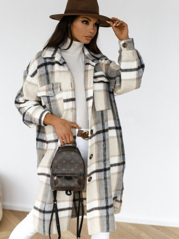 Ella - Manteau long à carreaux stylisé pour femme