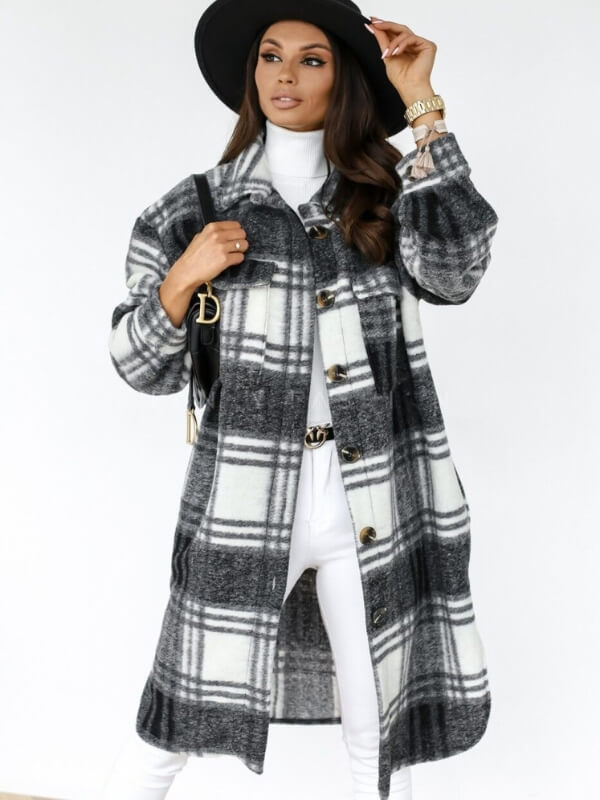Ella - Manteau long à carreaux stylisé pour femme