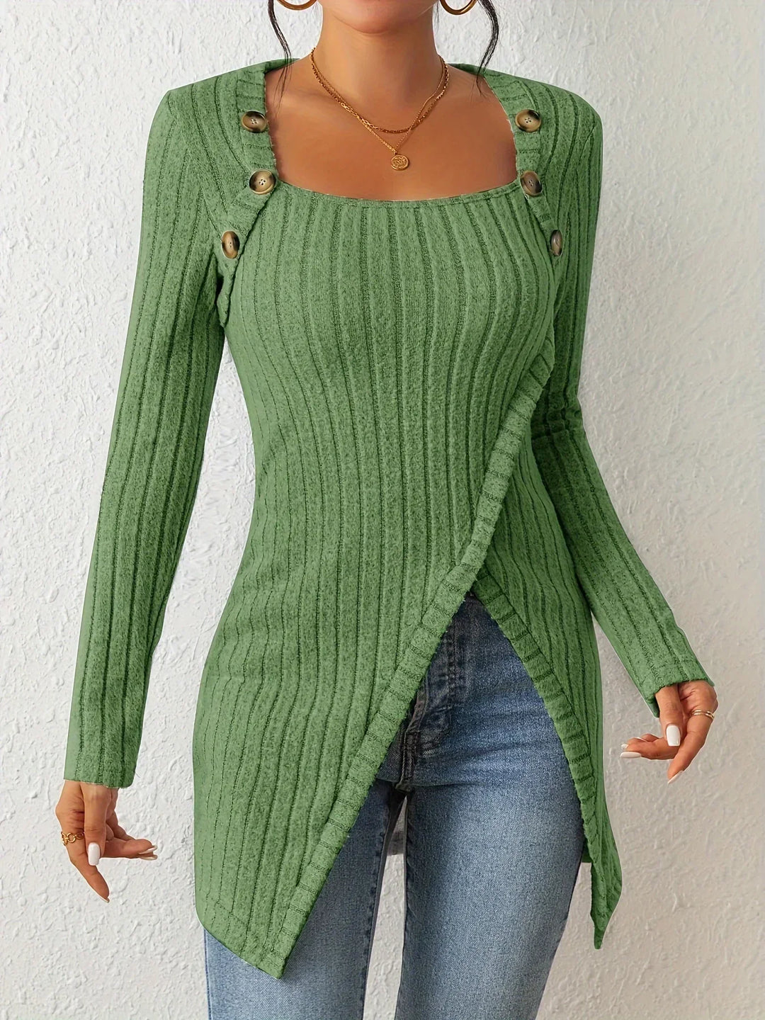 Danika - Élégant pull asymétrique au motif côtelé raffiné