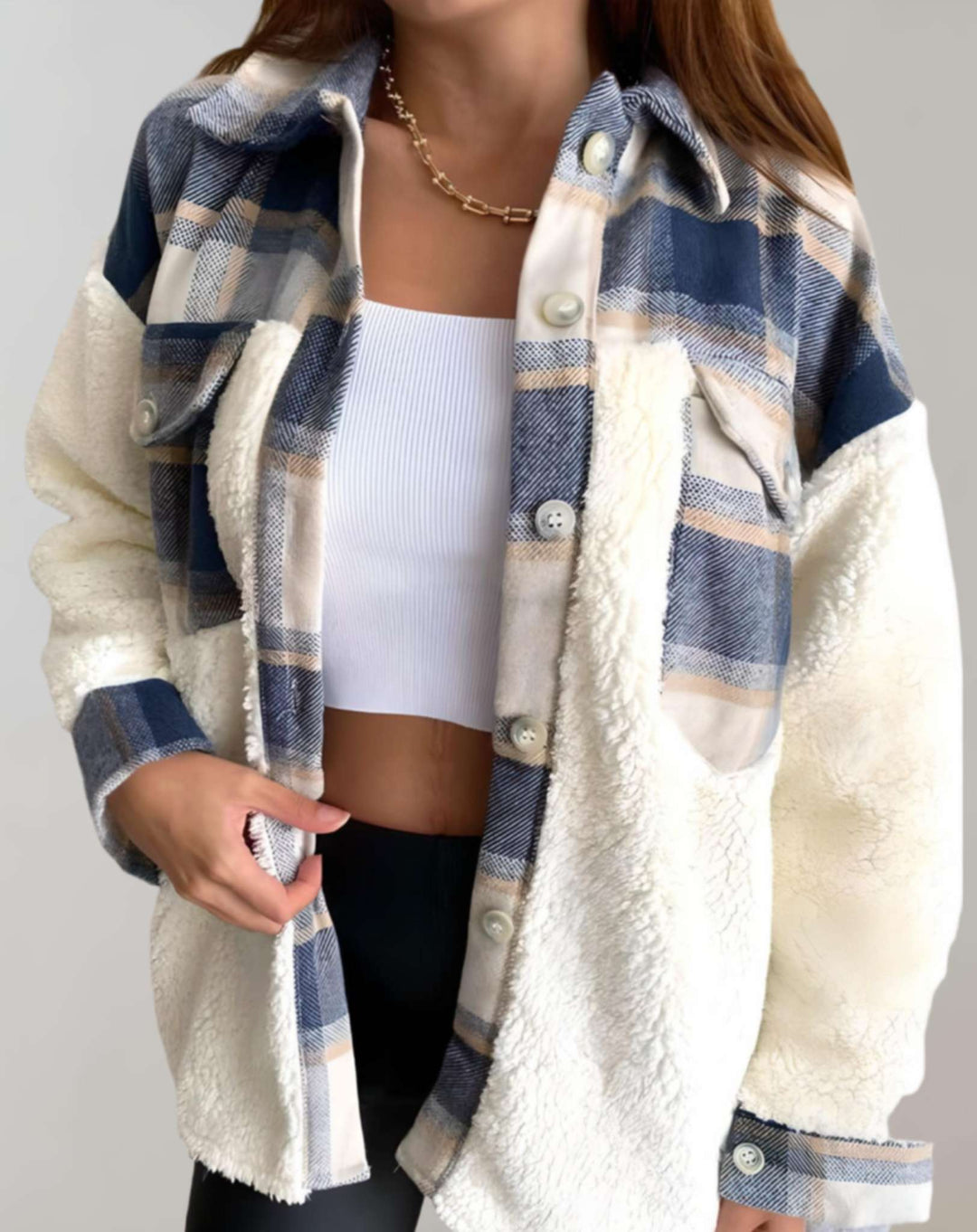 Lisa | Veste d'hiver douillette à carreaux avec poches poitrine