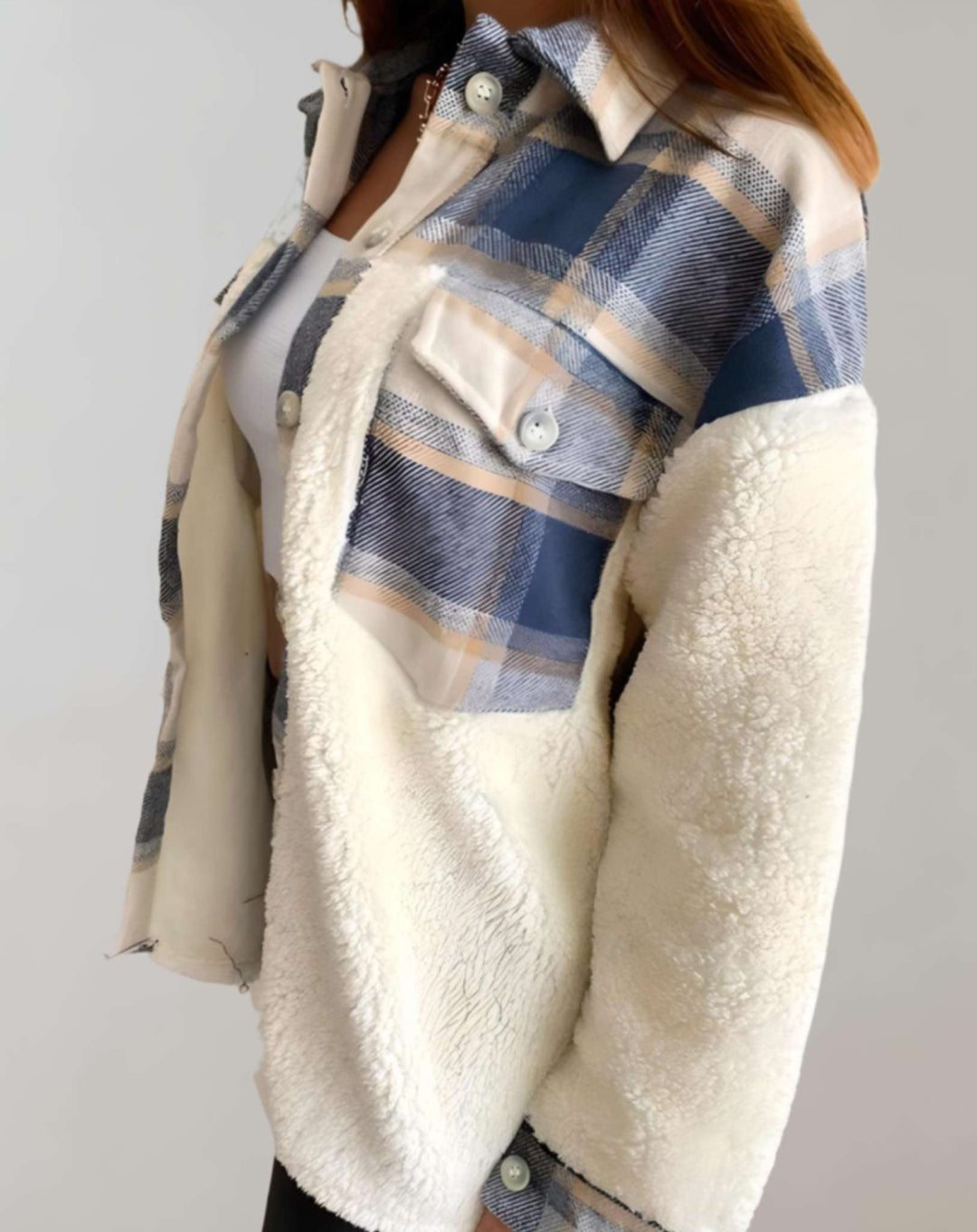 Lisa | Veste d'hiver douillette à carreaux avec poches poitrine