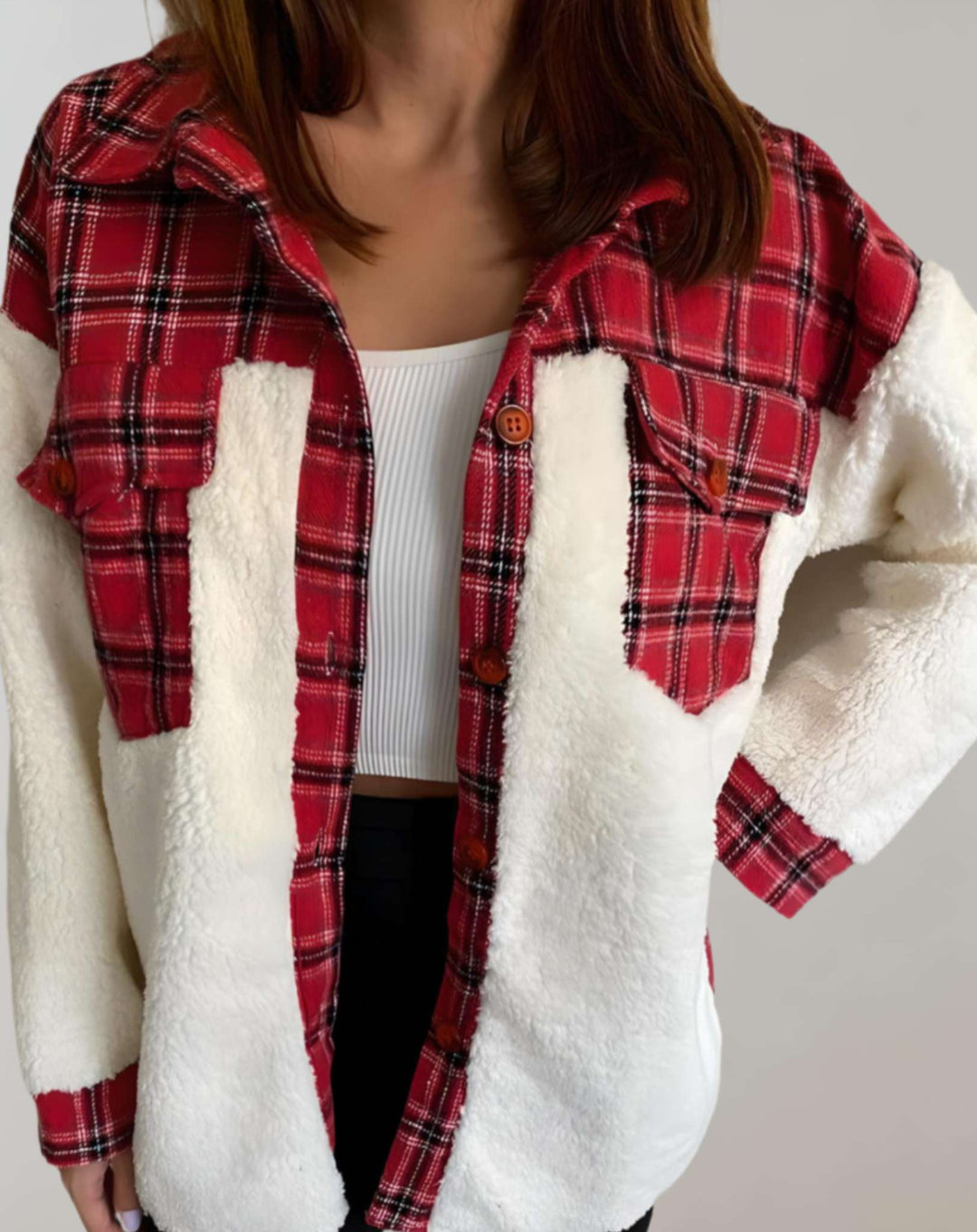 Lisa | Veste d'hiver douillette à carreaux avec poches poitrine