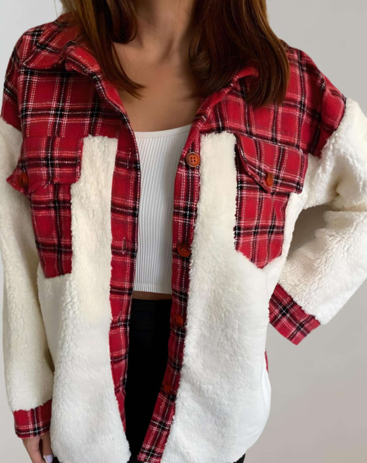 Lisa | Veste d'hiver douillette à carreaux avec poches poitrine