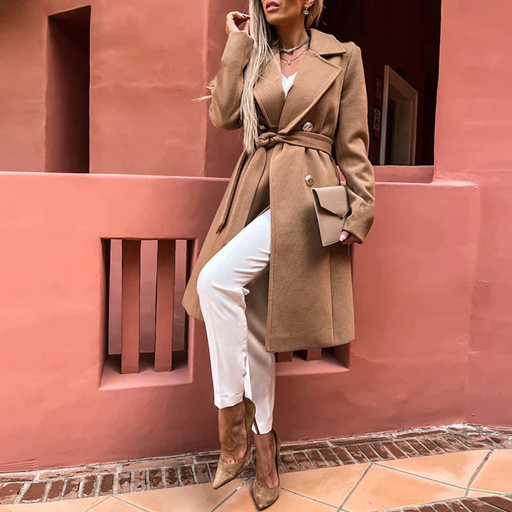 Mila | Veste longue élégante à doubles boutons et de couleur unie pour un look décontracté