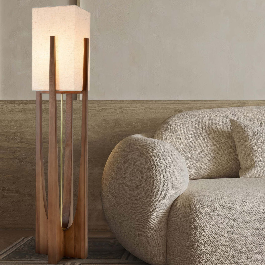 Elégant lampadaire japonais en noyer | Design simple et solide en bois