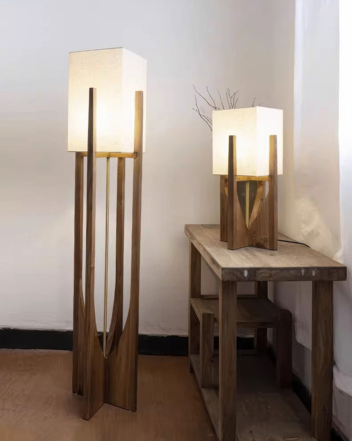 Elégant lampadaire japonais en noyer | Design simple et solide en bois