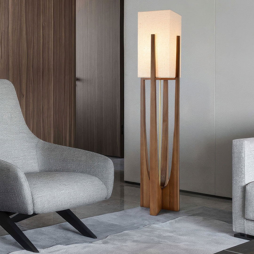Elégant lampadaire japonais en noyer | Design simple et solide en bois