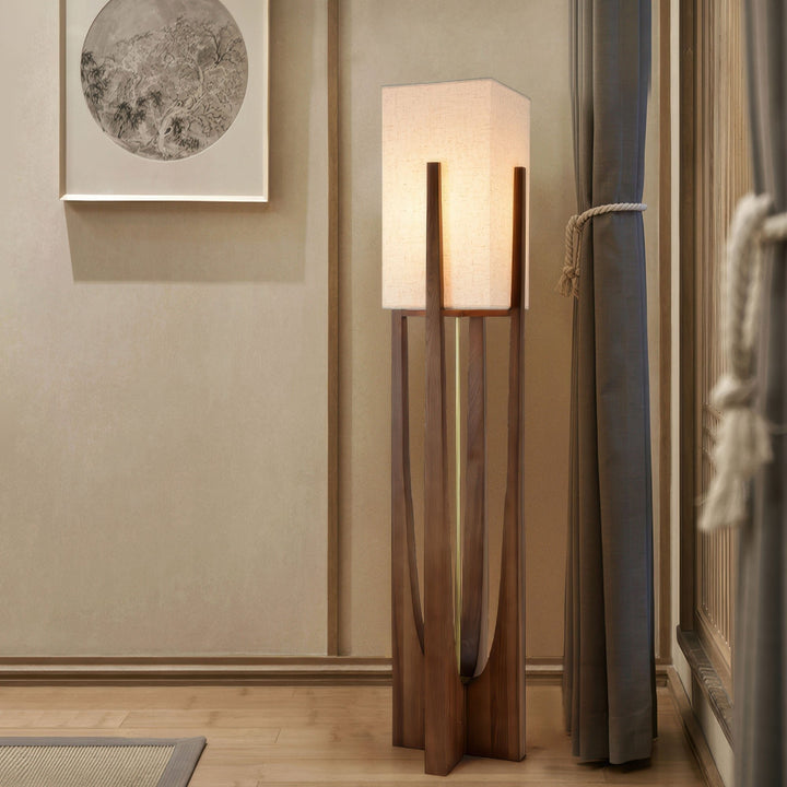 Elégant lampadaire japonais en noyer | Design simple et solide en bois