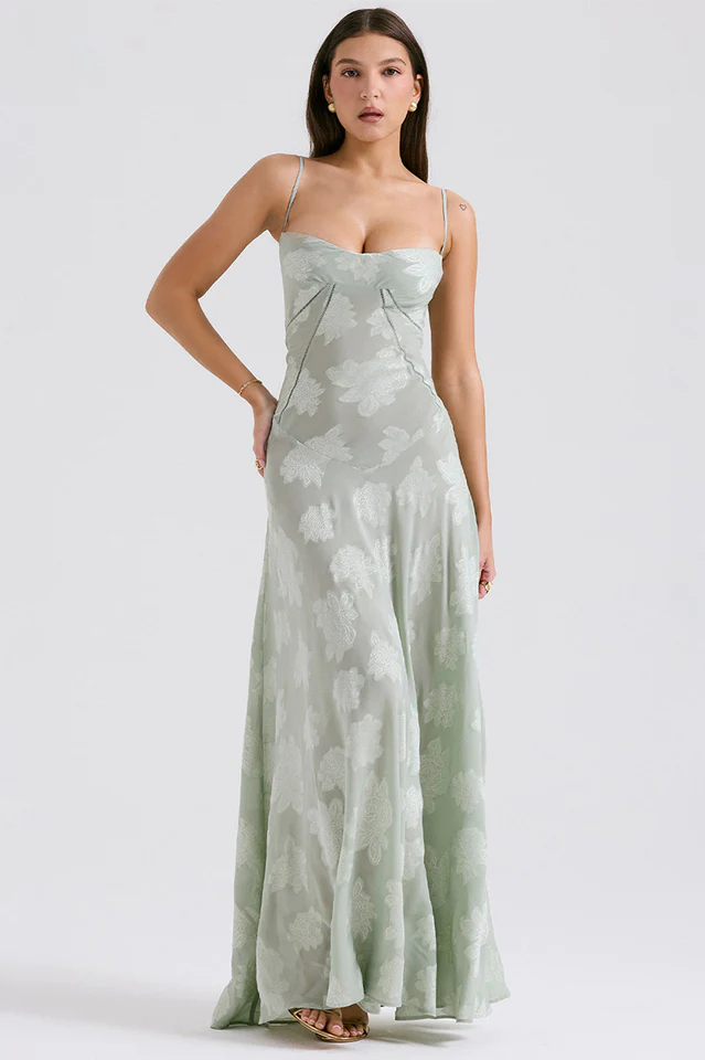 Manon Robe Longue Imprimée Noire – Style Rétro