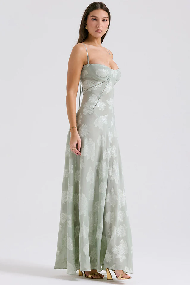 Manon Robe Longue Imprimée Noire – Style Rétro