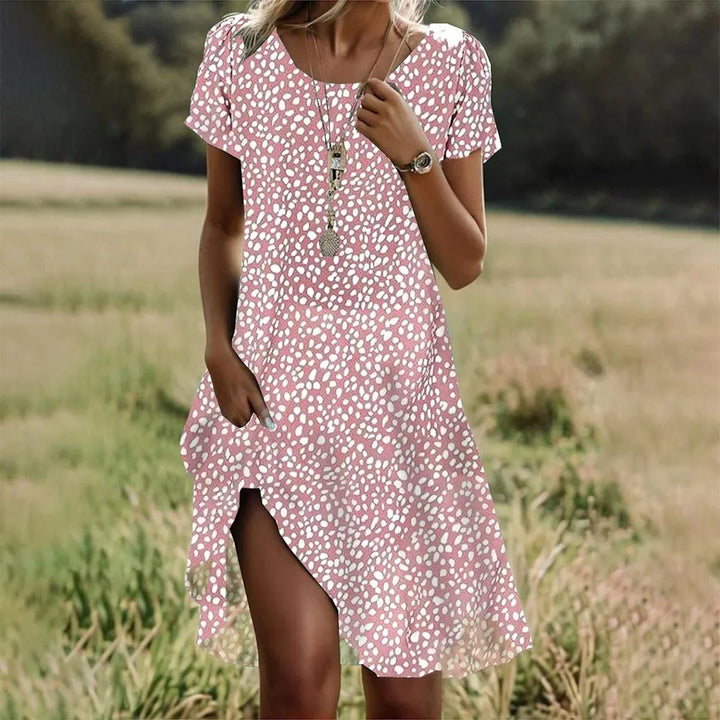 LD | Robe Longue Bohème d’Été à Imprimé Fleuri – Col V et Manches Courtes