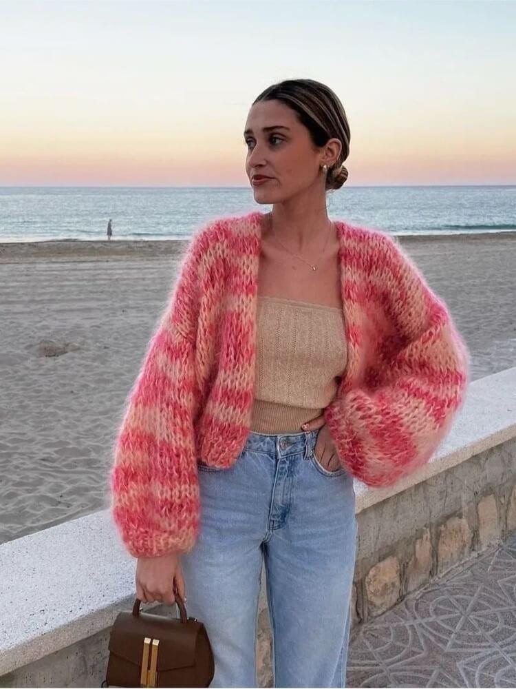 Dorottie - Pull stylisé en tricot rayé ouvert pour femmes