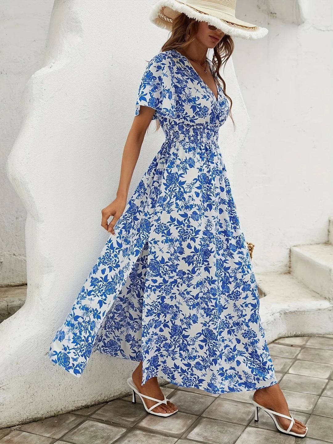 Azura | Robe longue élégante bleu de Delft