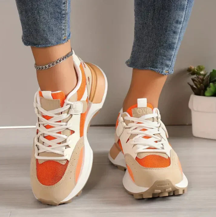 Eva | Baskets élégantes et décontractées à blocs de couleurs orange pour femmes