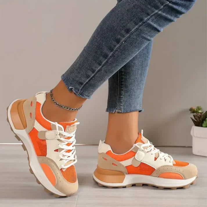 Eva | Baskets élégantes et décontractées à blocs de couleurs orange pour femmes