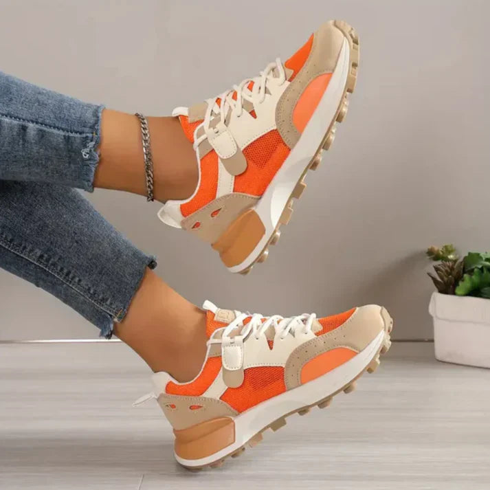 Eva | Baskets élégantes et décontractées à blocs de couleurs orange pour femmes