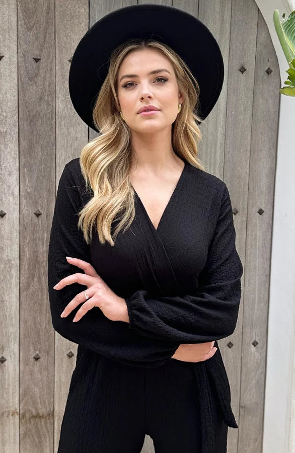 Valentina | Stylish Smocked Jumpsuit with V-neck in Jeans Blue
