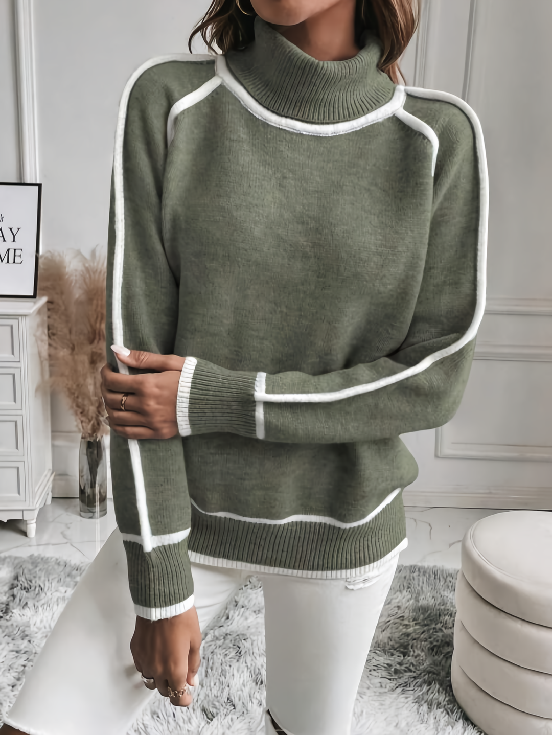 Daniella - Cosy Olive-coloured Cotton Sweater for Women