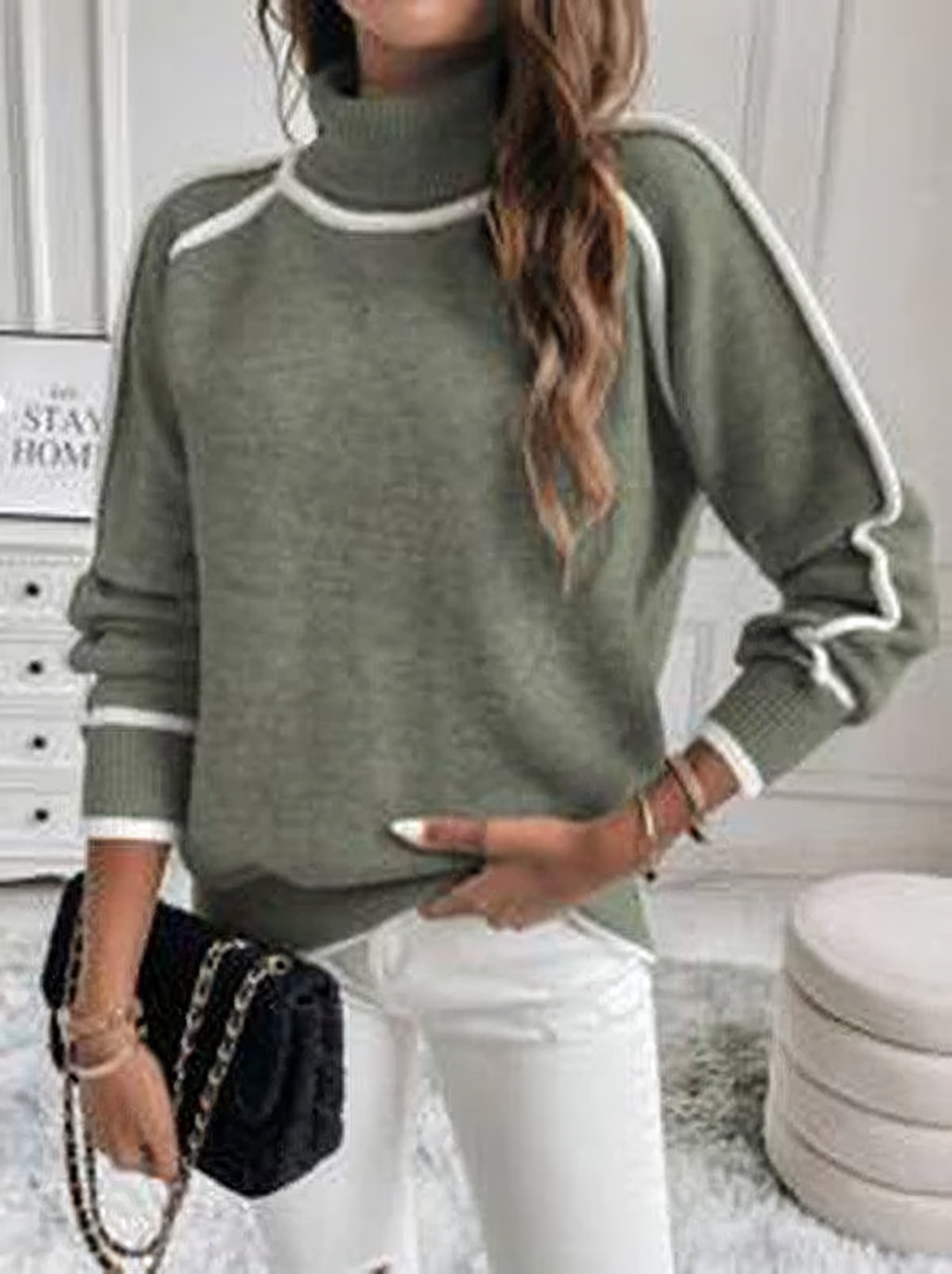 Daniella - Cosy Olive-coloured Cotton Sweater for Women