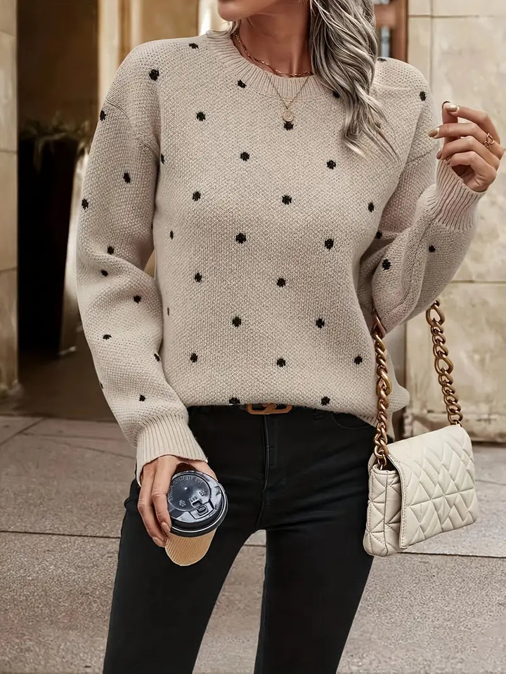 Jeanette - Élégant long pull à pois pour femmes