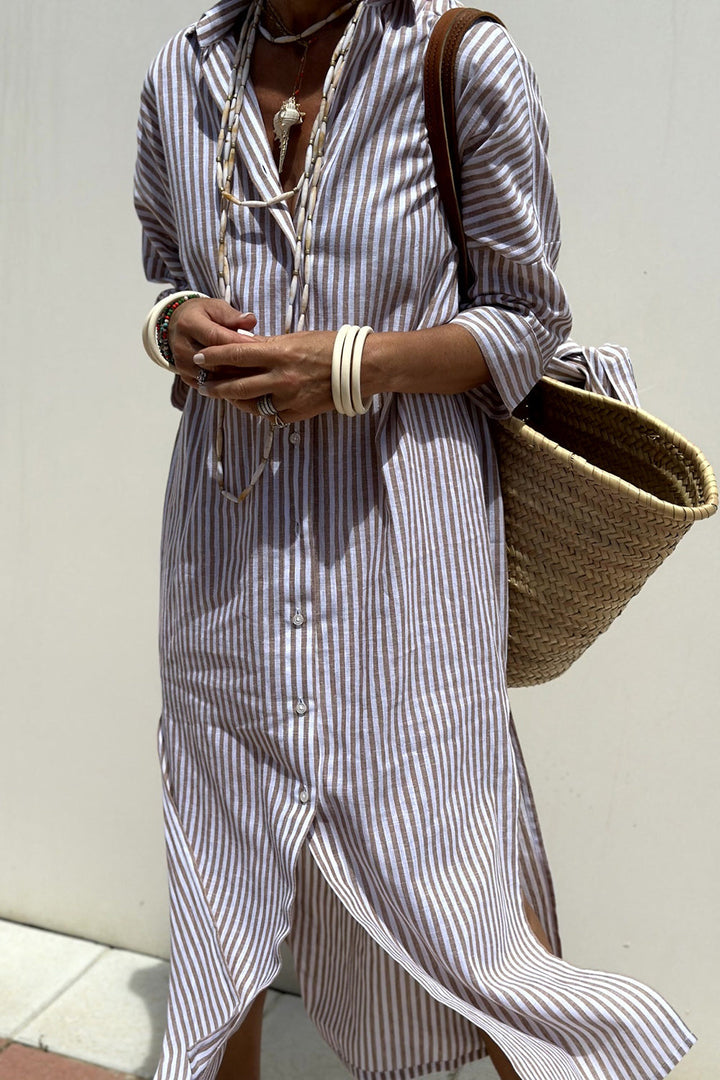 LD | Robe Chemise Élégante à Rayures – Style Chic et Moderne
