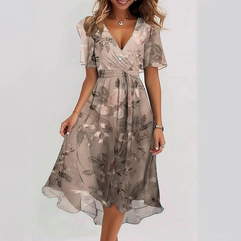 LD | Robe Portefeuille Asymétrique à Manches Bouffantes – Style Glamour