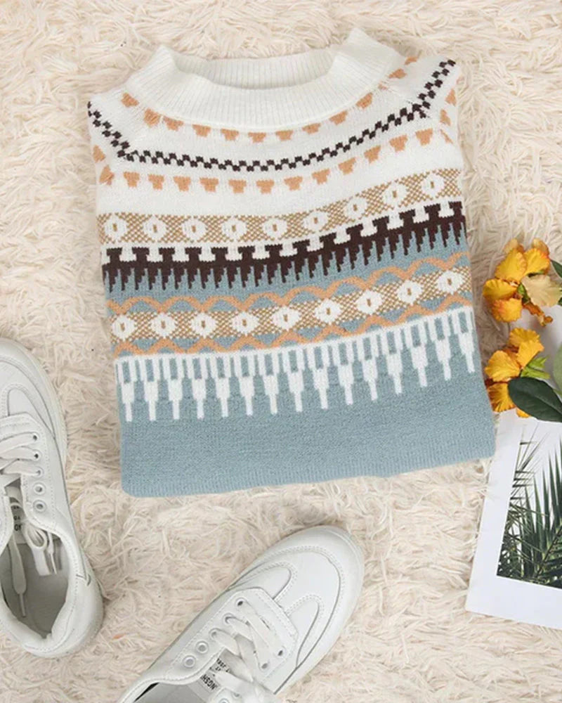 Aranka - Pull tendance à bras longs avec motif imprimé unique