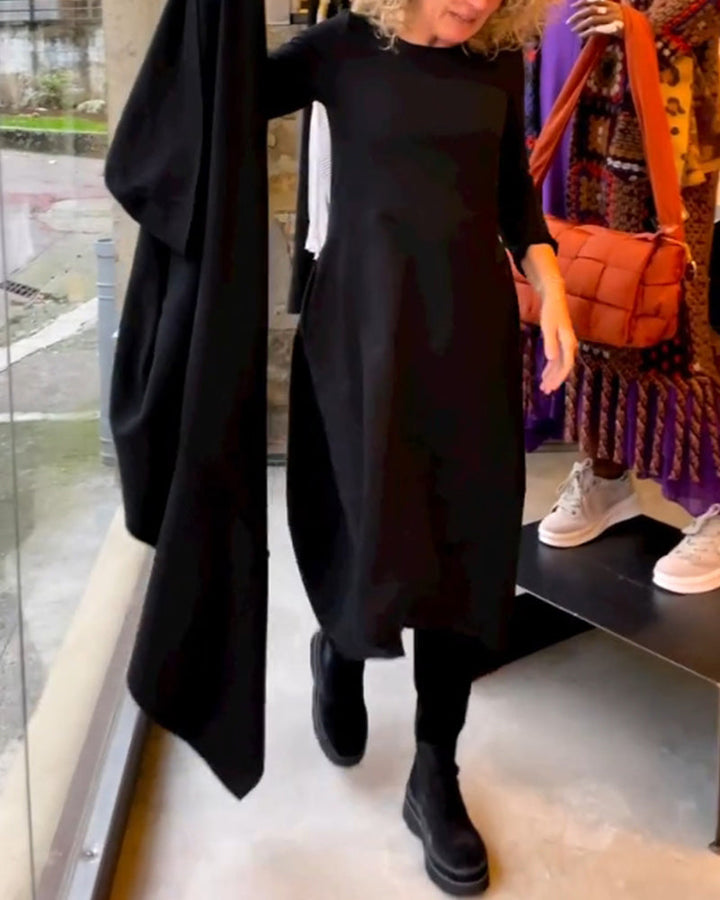 Stéphanie™ - Robe midi noire avec poches