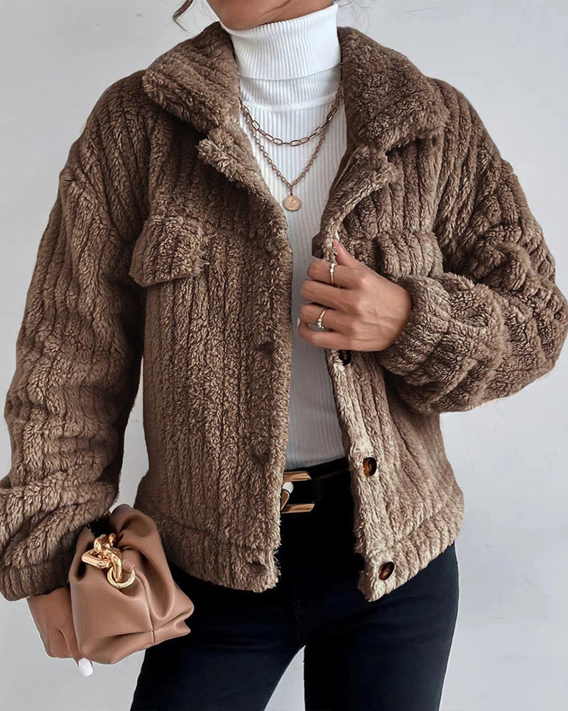 Veste épaisse tendance et confortable avec bouton inversé et manches longues