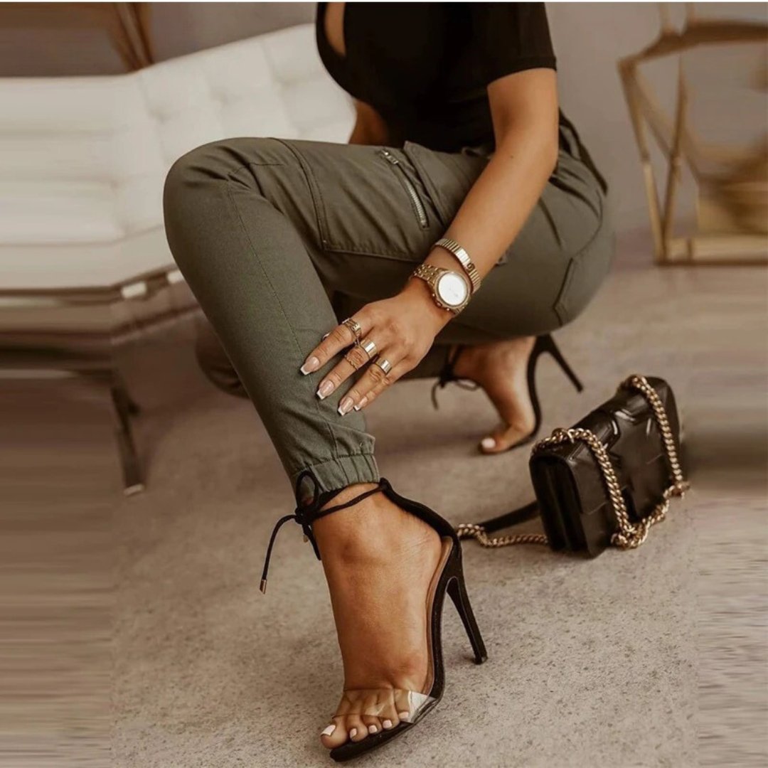 Sharma - Pantalon cargo taille haute sans ceinture pour un look à la mode