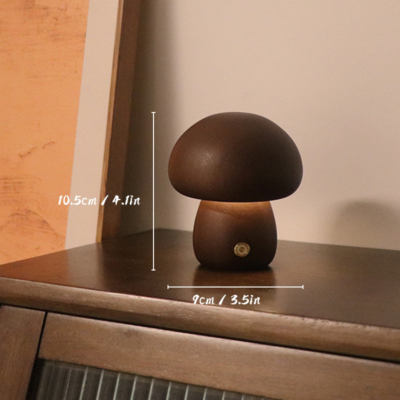 Lampe de table rechargeable en bois avec champignons pour une ambiance chaleureuse