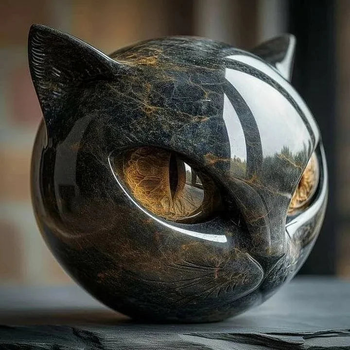 Lunaris – Sculpture de Tête de Chat Noir Mystique – Décoration Élégante et Unique