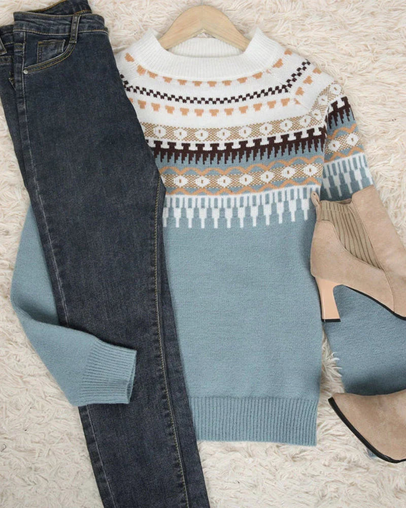 Aranka - Pull tendance à bras longs avec motif imprimé unique