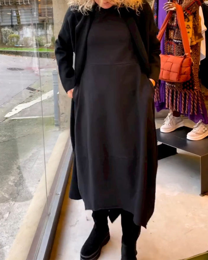 Stéphanie™ - Robe midi noire avec poches