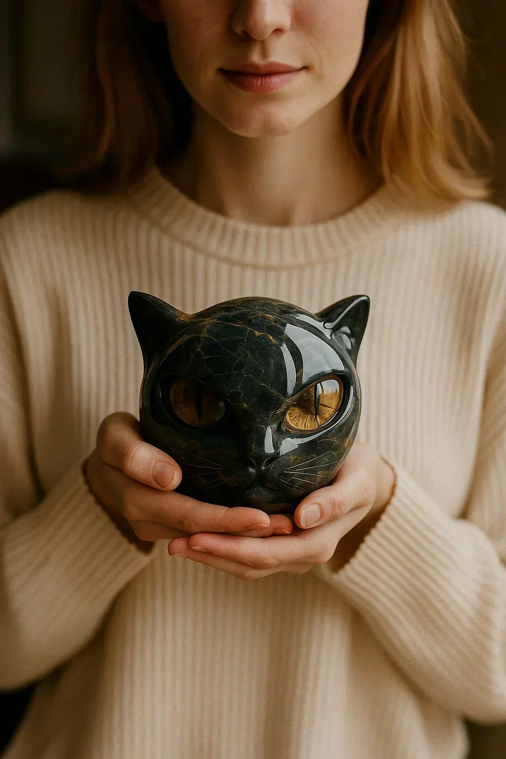 Lunaris – Sculpture de Tête de Chat Noir Mystique – Décoration Élégante et Unique