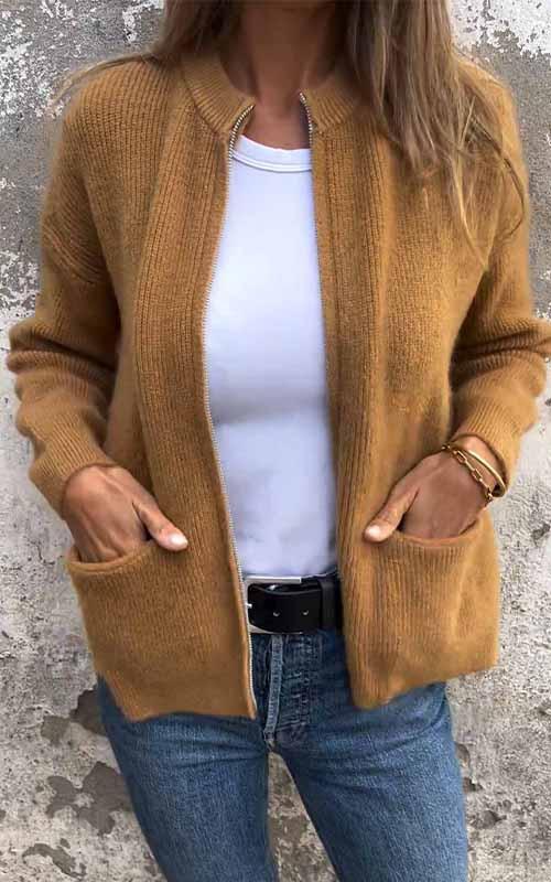 EVANNA - Veste élégante en tricot zippée pour un confort ultime