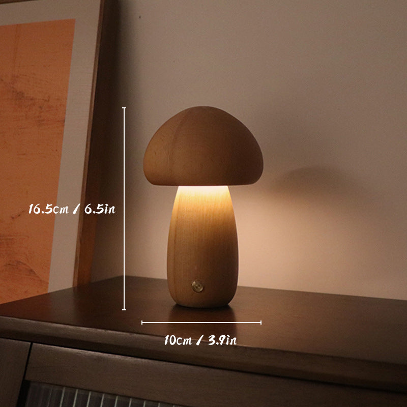 Lampe de table rechargeable en bois avec champignons pour une ambiance chaleureuse