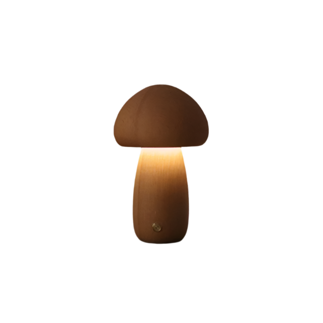 Lampe de table rechargeable en bois avec champignons pour une ambiance chaleureuse
