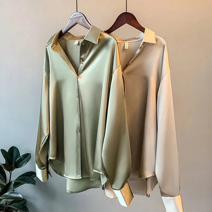 Mireille™ - Blouse en satin à manches longues