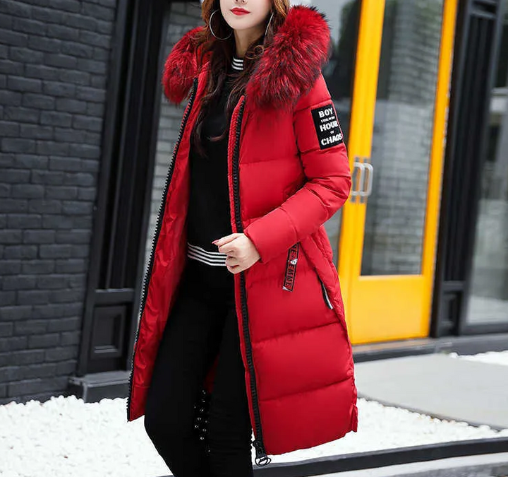 Amaya | Veste longue élégante avec col en fourrure de luxe